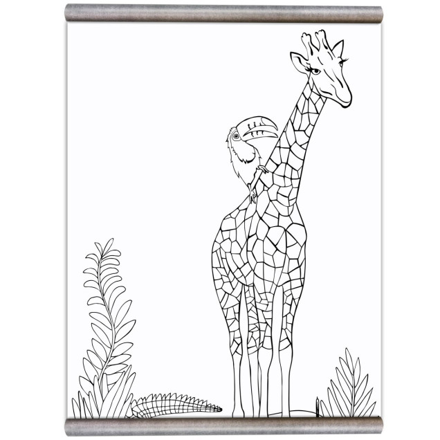 Tapet alb cu junglă, girafă, raton și maimuță