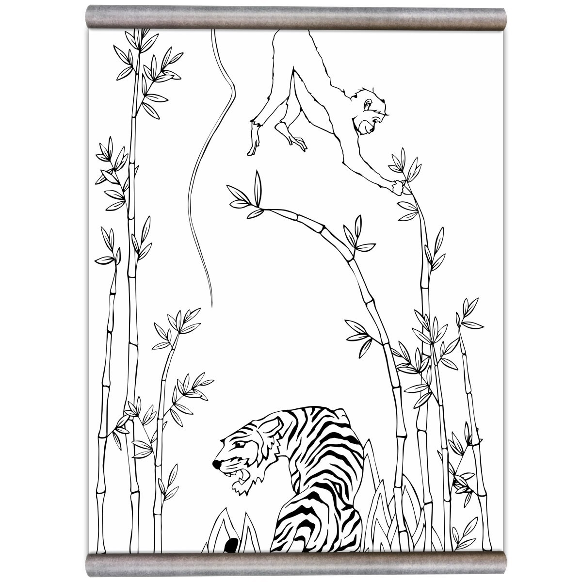 Tapet magnetic alb, junglă, girafă, raton și maimuță, 100x265