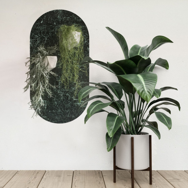 Sticker magnetic decorativ cu aspect de marmură verde, oval.