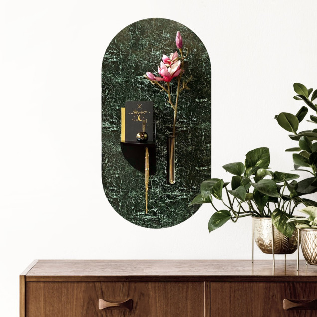 Sticker magnetic decorativ cu aspect de marmură verde, oval.