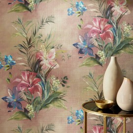 Tapet Lilliana, Blush Pink Luxury Floral, Fibre naturale (Grasscloth), 1838 Wallcoverings, 5.1mp / rola