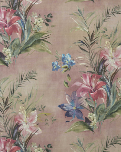 Tapet floral roz cu flori și frunze pe un fundal texturat