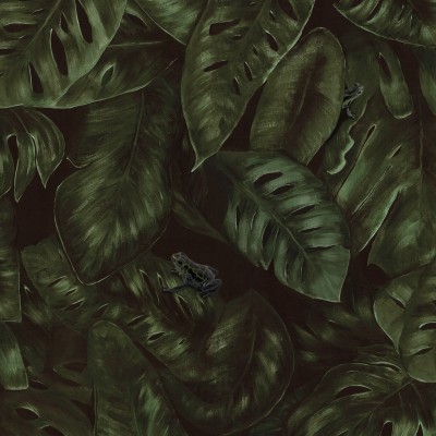 Tapet personalizabil Cameroon, Fern, cu frunze verzi și maro pe un fundal întunecat, în stil tropical.