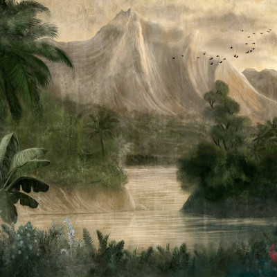 Tapet lavabil cu un design tropical verde