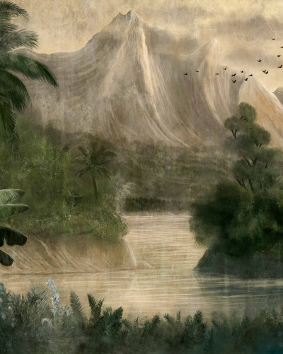 Tapet lavabil cu un design tropical verde