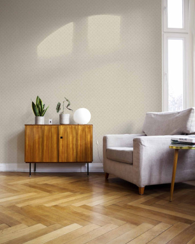 Tapet lavabil Quartz, Gold cu design geometric, in camera de zi