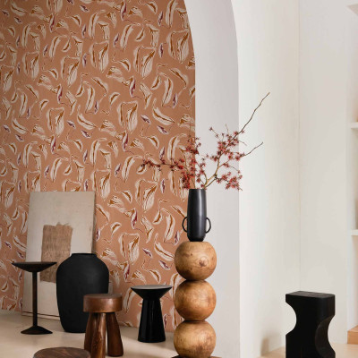 Tapet lavabil Moroccan Branches, cu design modern, in nuante de roz pal.