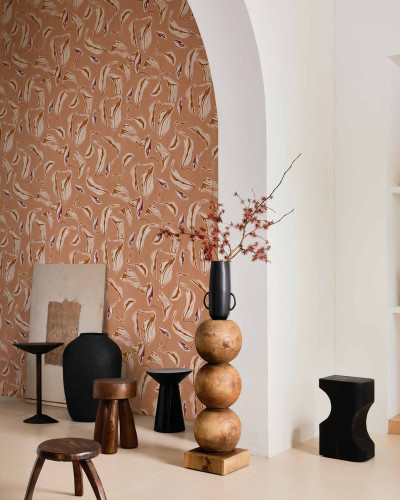Tapet lavabil Moroccan Branches, cu design modern, in nuante de roz pal.