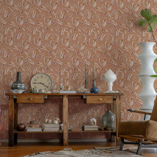 Tapet lavabil Moroccan Branches, cu design modern, in nuante de roz pal.