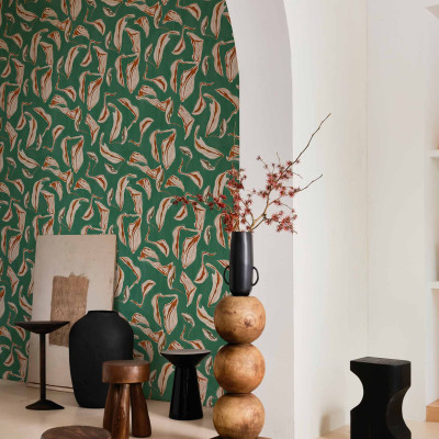 Tapet Moroccan Branches Turquoise, design modern cu ramuri exotice, turcoaz