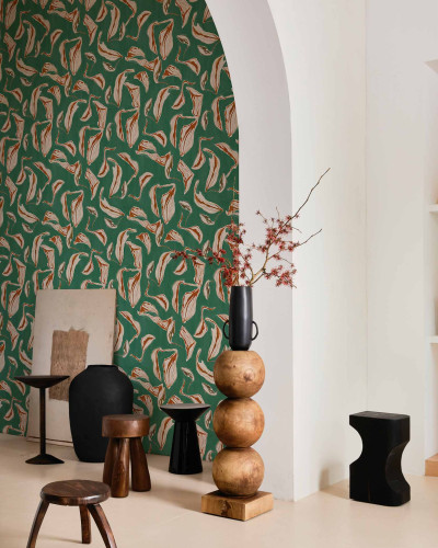 Tapet Moroccan Branches Turquoise, design modern cu ramuri exotice, turcoaz