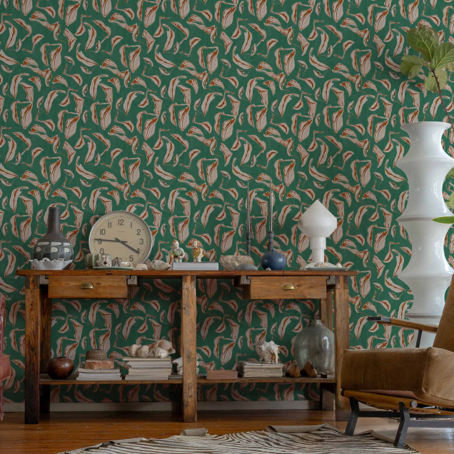 Tapet Moroccan Branches Turquoise, design modern cu ramuri exotice, turcoaz