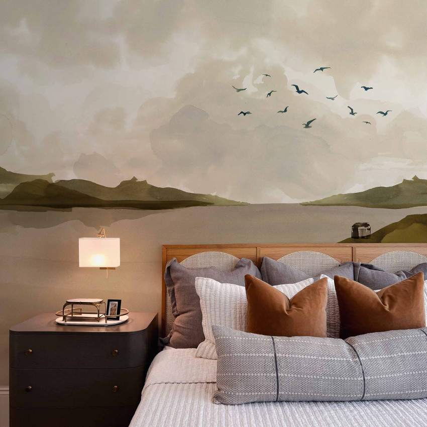 Tapet lavabil cu design minimalist în nuanțe de bej, inspirat din natură. Perfect pentru a crea o atmosferă relaxantă și elegantă în dormitor.