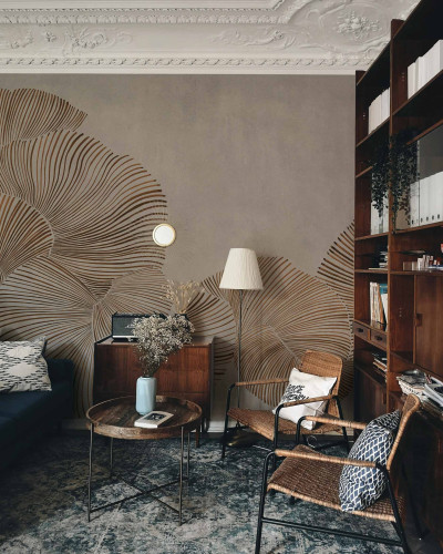Tapet cu design abstract bej în interior elegant