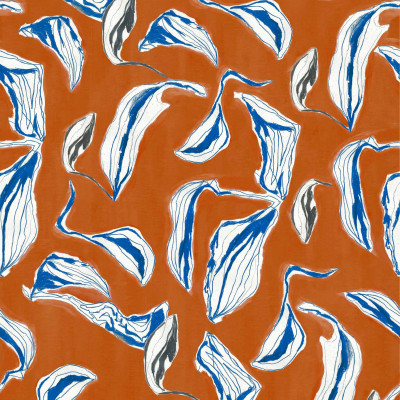 Tapet lavabil Moroccan Branches, Clay, cu model abstract de ramuri, inspirat din cultura marocană. Culoare caldă de argilă, detalii albastre și gri.