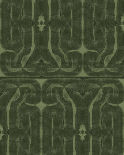 Tapet lavabil Infinity Strokes, verde, cu design geometric abstract, in interiorul unei cafenele moderne