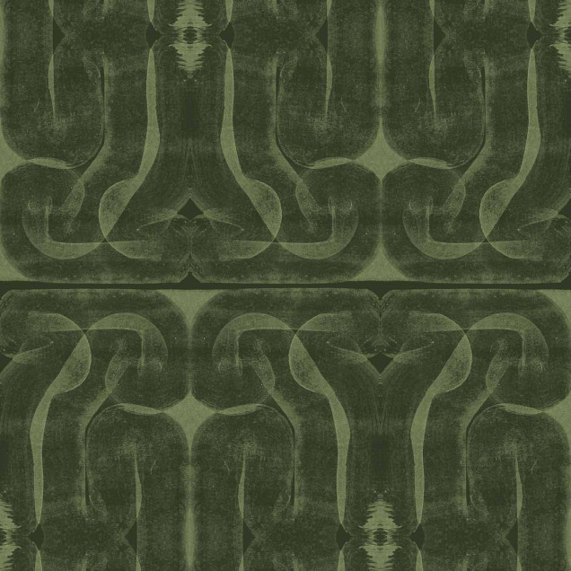 Tapet lavabil Infinity Strokes, verde, cu design geometric abstract, in interiorul unei cafenele moderne