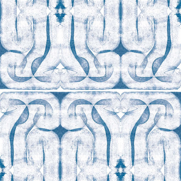 Tapet lavabil cu design geometric abstract, in nuante de albastru si gri
