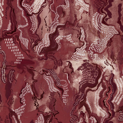 Tapet lavabil cu model geometric abstract, cu nuante calde de coral si gri.