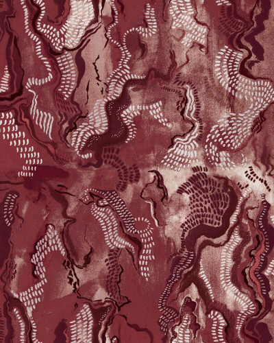 Tapet lavabil cu model geometric abstract, cu nuante calde de coral si gri.