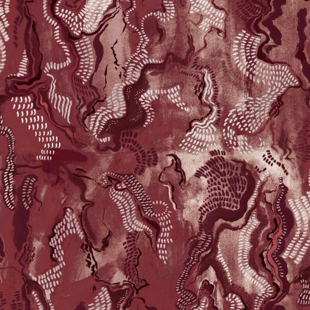 Tapet lavabil cu model geometric abstract, cu nuante calde de coral si gri.