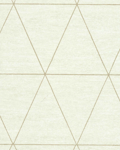 Tapet lavabil Malmö 6421084 cu design geometric elegant, prezintă triunghiuri fine, aurii, pe un fundal alb crem.