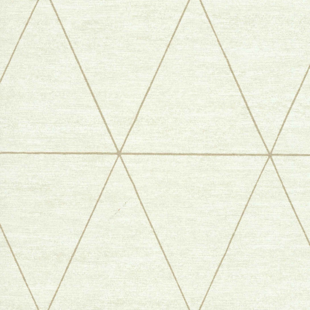 Tapet lavabil Malmö 6421084 cu design geometric elegant, prezintă triunghiuri fine, aurii, pe un fundal alb crem.