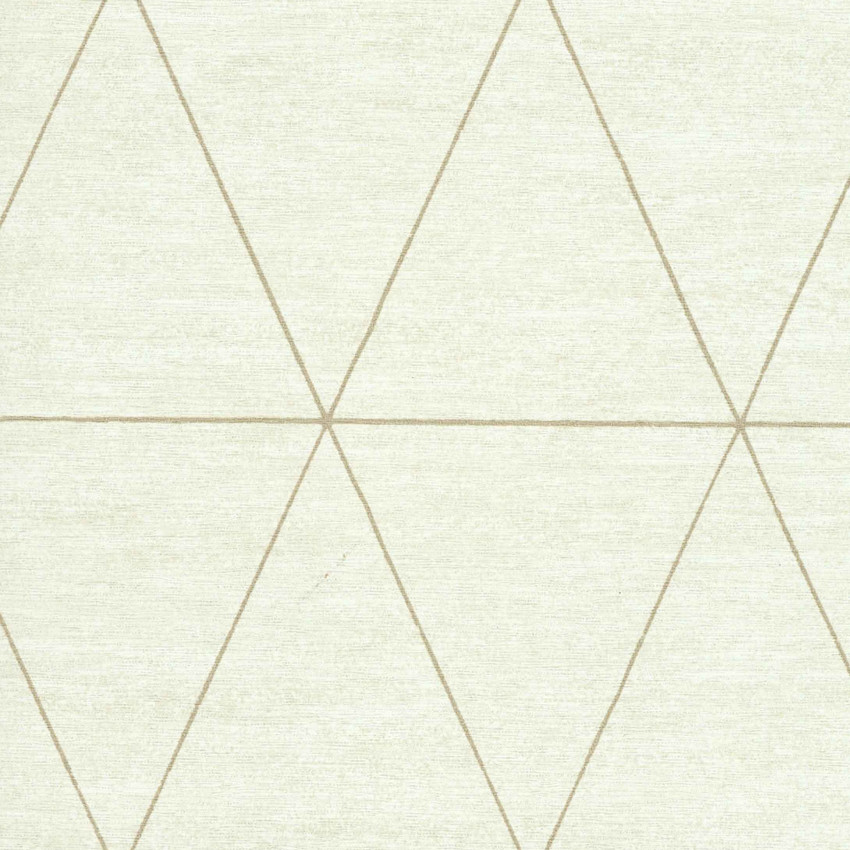 Tapet lavabil Malmö 6421084 cu design geometric elegant, prezintă triunghiuri fine, aurii, pe un fundal alb crem.