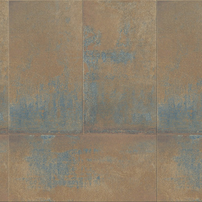 Tapet lavabil cu model Metal Plates 64786902, cu o culoare gri-maron cu accente albastre.