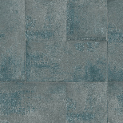 Model tapet Metal Plates 64786904 gri cu accente de albastru si textura usor ruginita, inspirat de placile metalice.