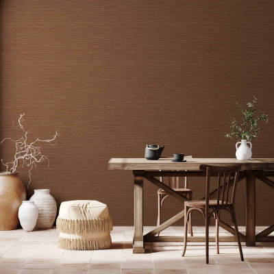 Tapet lavabil cu textură de rafie, în tonuri neutre de maro, pentru a crea un decor elegant și natural.