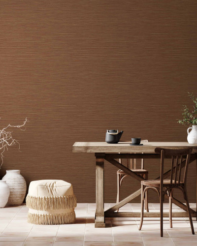 Tapet lavabil cu textură de rafie, în tonuri neutre de maro, pentru a crea un decor elegant și natural.