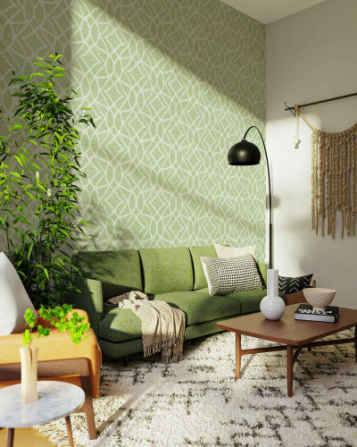 Tapet lavabil cu design modern, Dense Foliage, in nuanta de sage