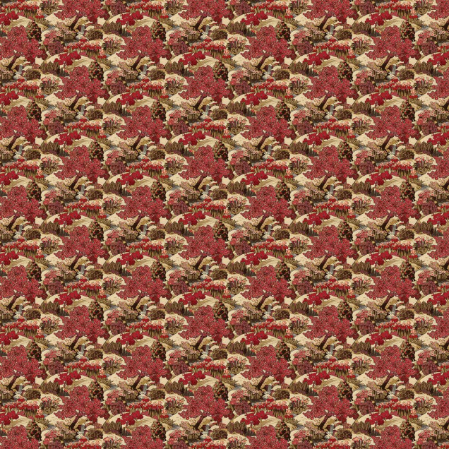 Tapet Yu Garden, Ruby - design floral oriental vibrant