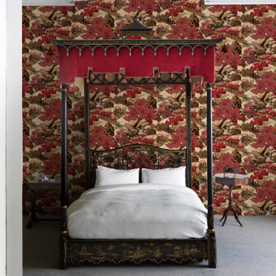 Tapet Yu Garden, Ruby - design floral oriental vibrant