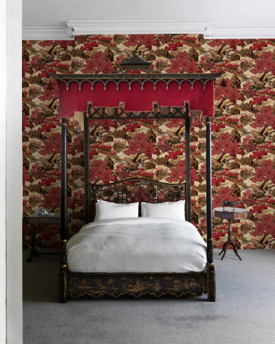 Tapet Yu Garden, Ruby - design floral oriental vibrant