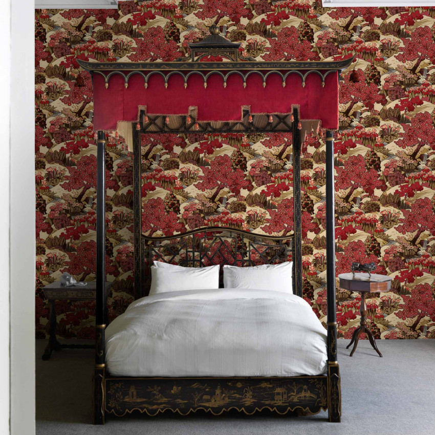 Tapet Yu Garden, Ruby - design floral oriental vibrant