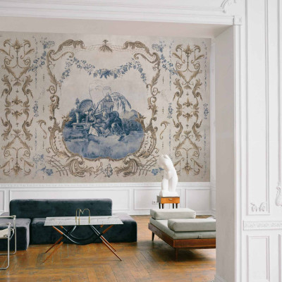 Ming Portrait, Sapphire, Coordonne, tapet cu design floral elegant si o combinatie de culori delicate de albastru si auriu