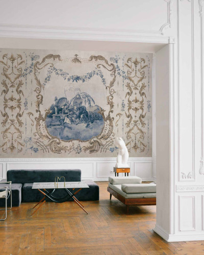 Ming Portrait, Sapphire, Coordonne, tapet cu design floral elegant si o combinatie de culori delicate de albastru si auriu