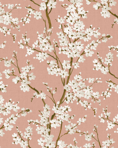 Tapet Cherry Blossom, Rose cu flori delicate de cireș înflorite pe un fundal roz pal.