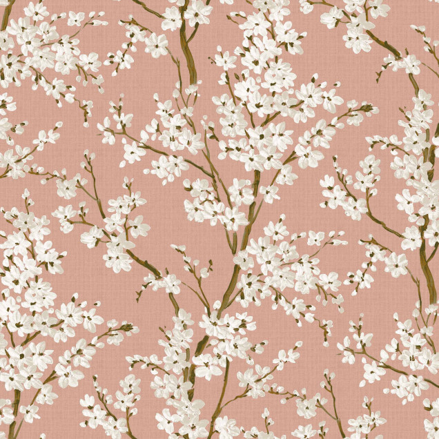 Tapet Cherry Blossom, Rose cu flori delicate de cireș înflorite pe un fundal roz pal.