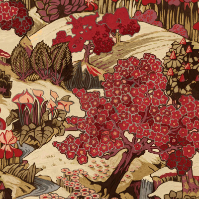 Tapet Yu Garden, Ruby - design floral oriental vibrant