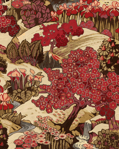 Tapet Yu Garden, Ruby - design floral oriental vibrant
