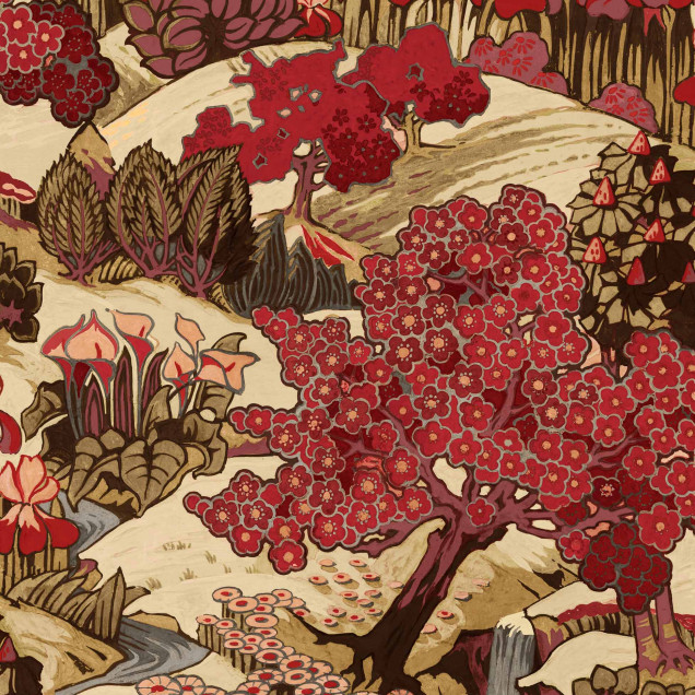 Tapet Yu Garden, Ruby - design floral oriental vibrant