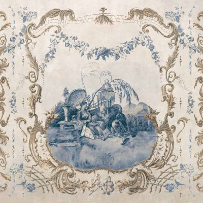 Ming Portrait, Sapphire, Coordonne, tapet cu design floral elegant si o combinatie de culori delicate de albastru si auriu