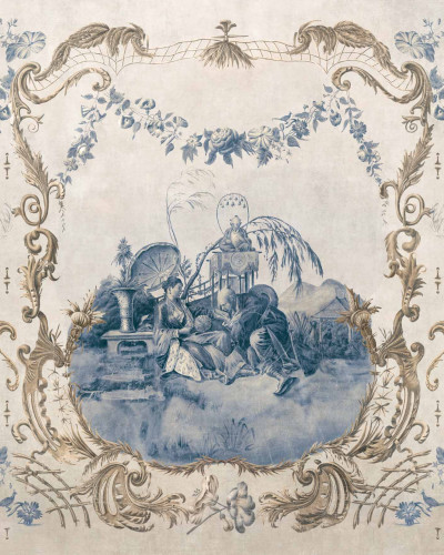 Ming Portrait, Sapphire, Coordonne, tapet cu design floral elegant si o combinatie de culori delicate de albastru si auriu