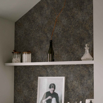 Tapet lavabil Rob Leaves Quartz, design cu frunze aurii pe fond gri