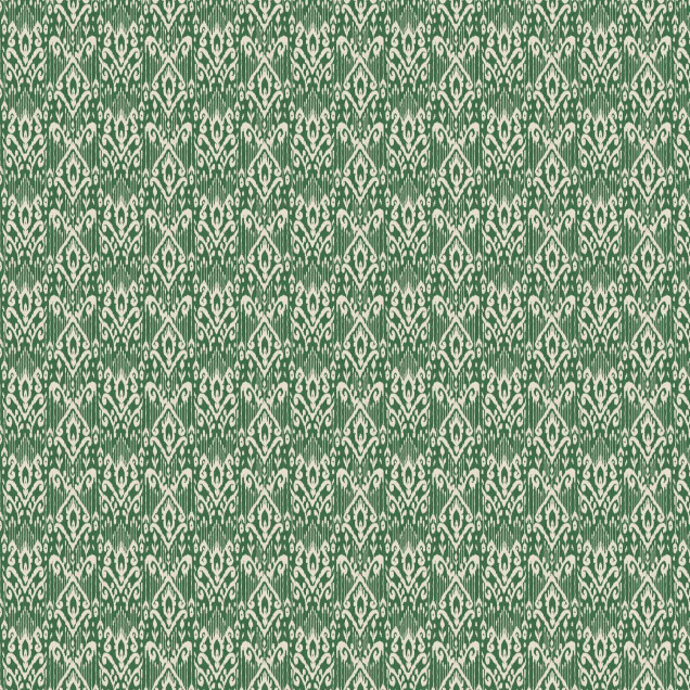Tapet cu model ikat, culoare verde, cu accente de bej.