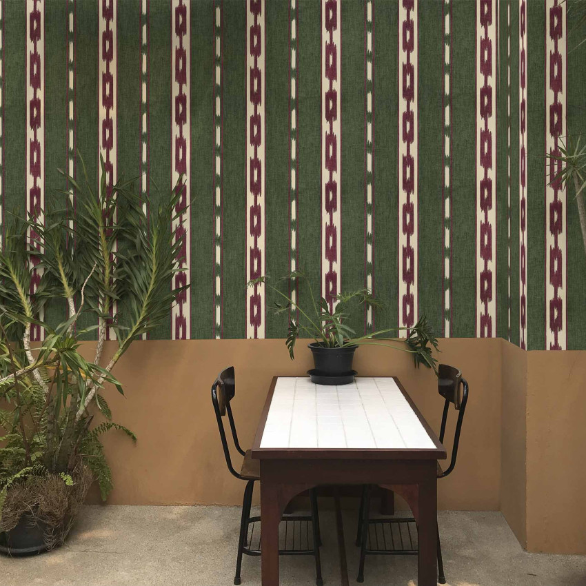 Tapet lavabil cu design geometric in culori albastru, roșu și alb.