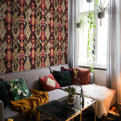 Tapet uzbek negru cu design geometric